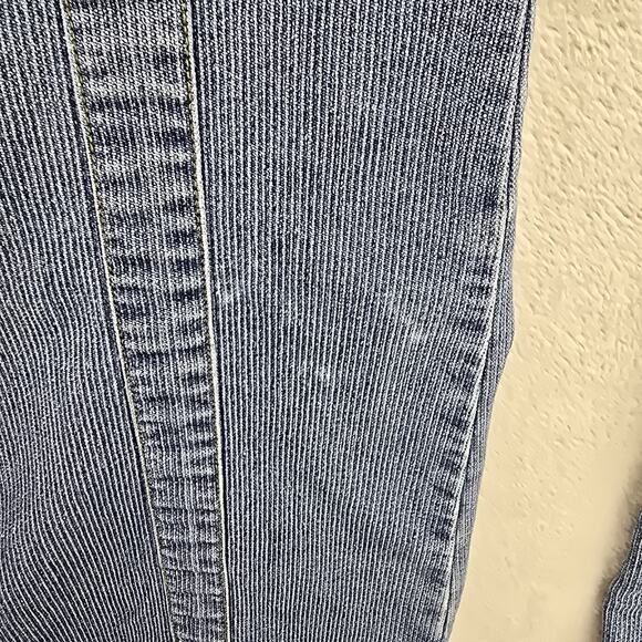 Vintage Apollo Jeans 5/6 Pinstripe Buckle Pockets Blue Mid Rise Y2K Distressed - Picture 6 of 16